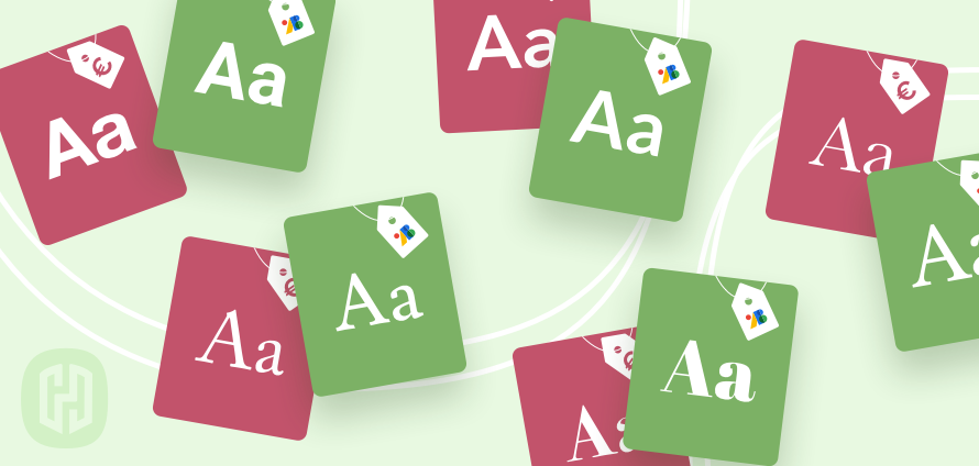 Afbeelding met verschillende soorten fonts in rode blokjes (kost geld) en hun gratis alternatieven in groene blokjes (Google fonts).